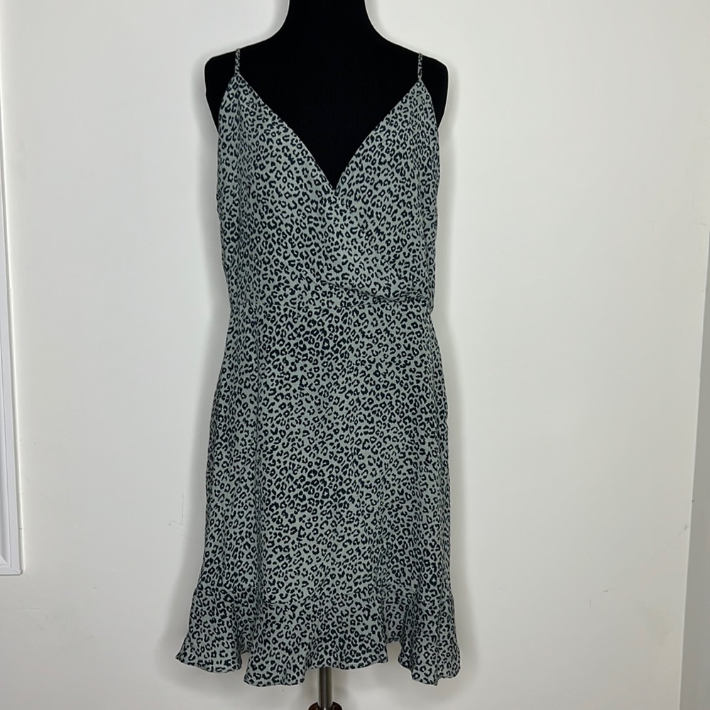 ALL IN FAVOR Sage Teal Animal Print Faux Wrap Dress XL